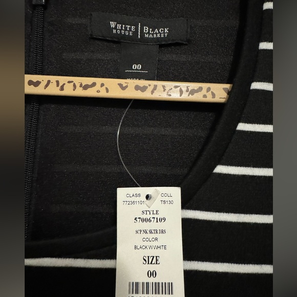 White House Black Market 3/4 Sleeve Black & White Striped Dress - Picture 3 of 3